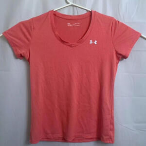 Under Armour T-Shirt Women's Red White Small S Loose HeatGear Short Sleeve Top